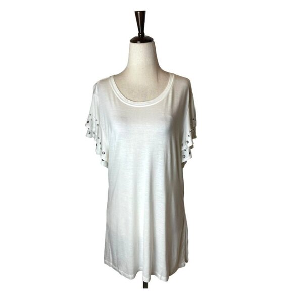INC International Concepts White Ruffled Tiered‎ Short Sleeve Tee Size XXL - Picture 1 of 9